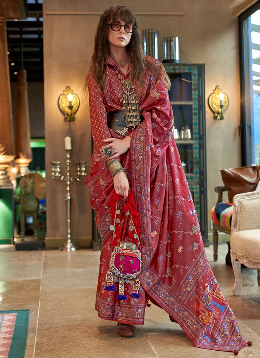 Red Silk Trendy Saree Printed S20283
