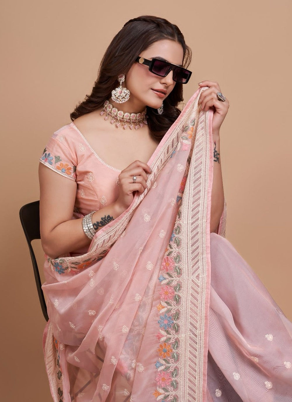 Trendy Embroidered Organza, Silk Saree - S5215