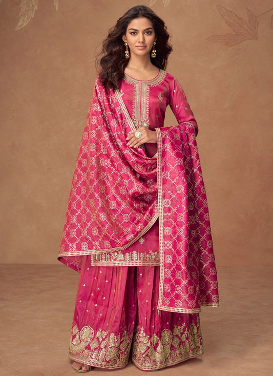 Palazzo Suit Embroidered, Sequins, Zari Pink T8182