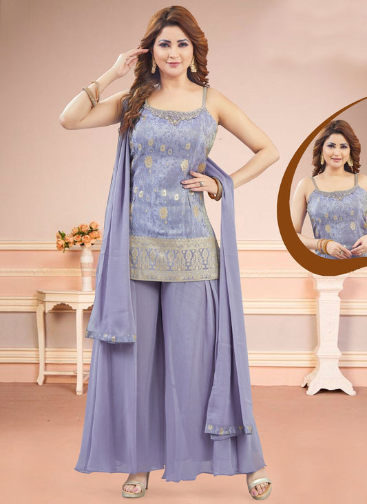 Salwar Suit Embroidered Violet Silk T5857