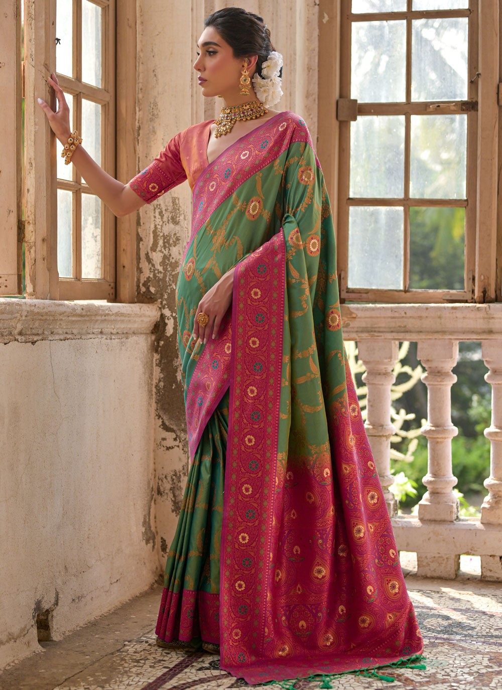 Silk Saree Woven Green Banarasi Silk S13011