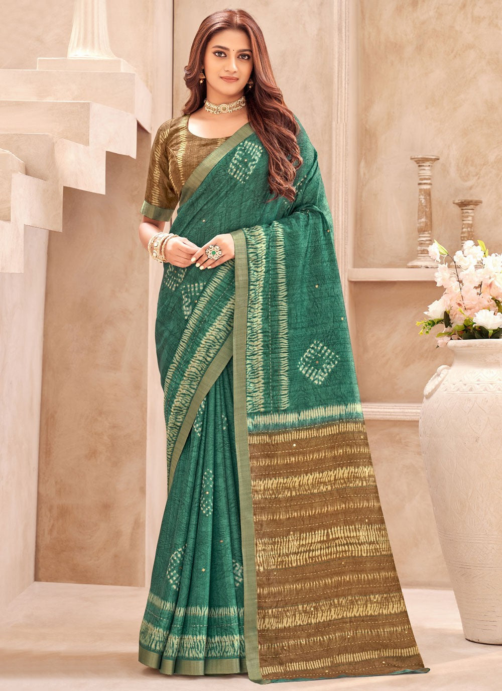 Sea Green Silk Classic Saree Printed S19913