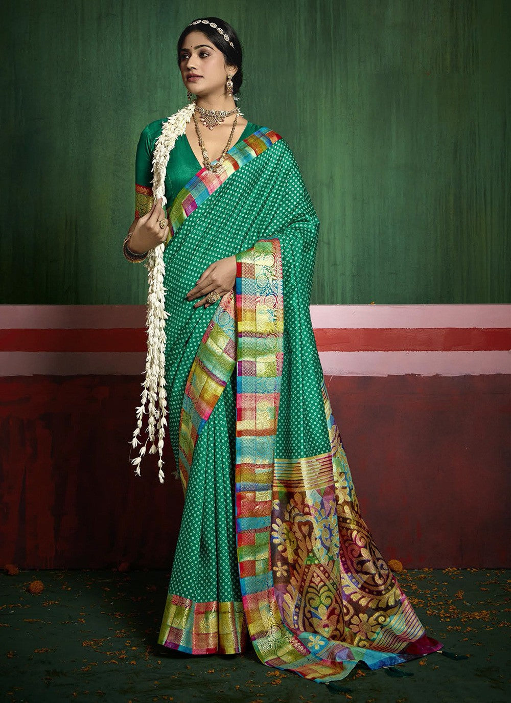 Sea Green Silk Contemporary Saree Printed S17183