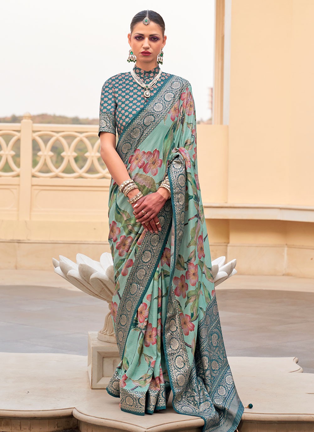 Contemporary Floral Printed Silk Saree - S6277