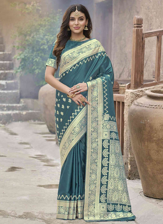 Sea Green Silk Trendy Saree Weaving Zari S20366