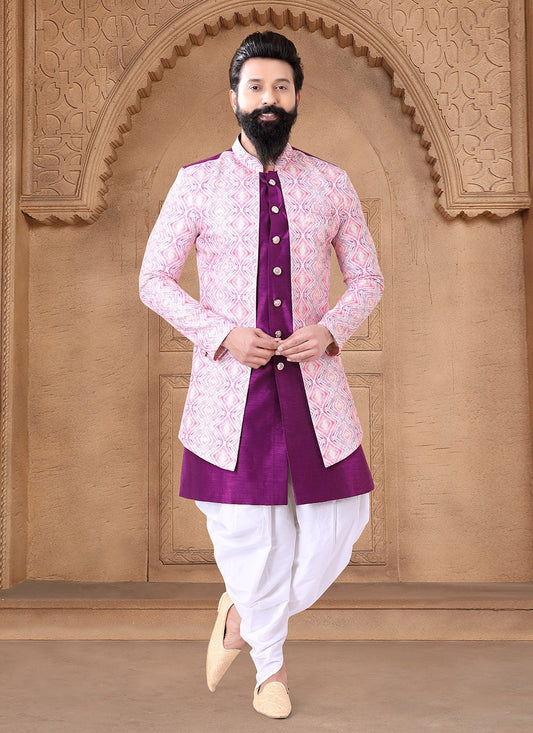 Embroidered Silk Pink, Purple Sherwani - M7642