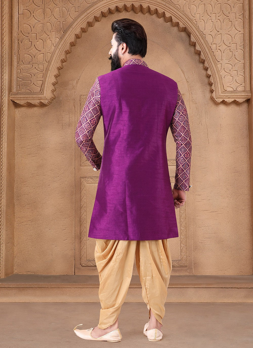 Embroidered Silk Purple Sherwani - M7635