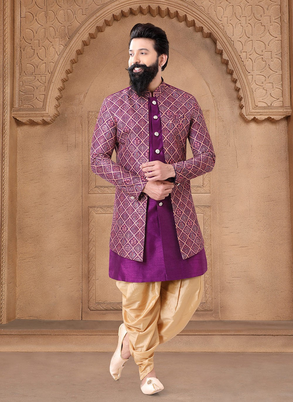 Embroidered Silk Purple Sherwani - M7635