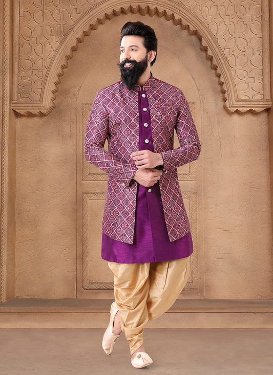 Embroidered Silk Purple Sherwani - M7635