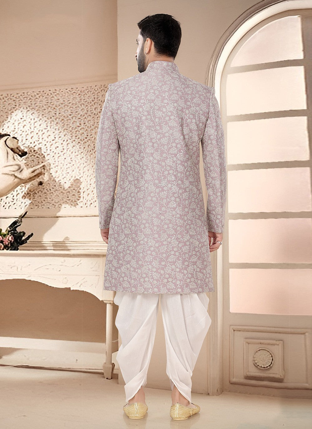 Embroidered Silk Pink Sherwani - M7540
