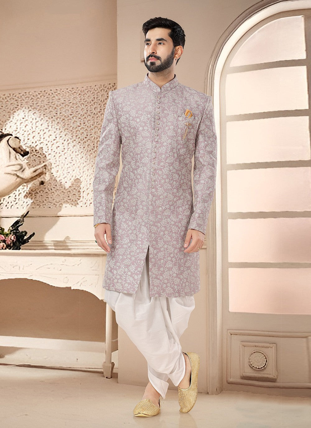 Embroidered Silk Pink Sherwani - M7540