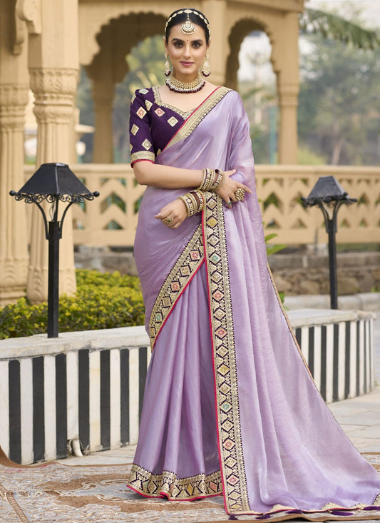 Border Work Silk Lavender Trendy Saree S15363