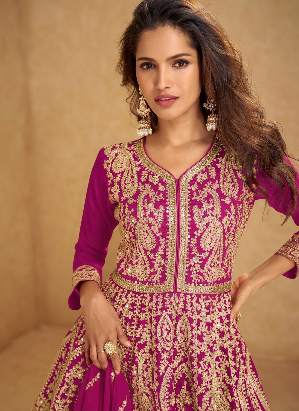 Sharara Suit Embroidered, Mirror, Zari Hot Pink T6674