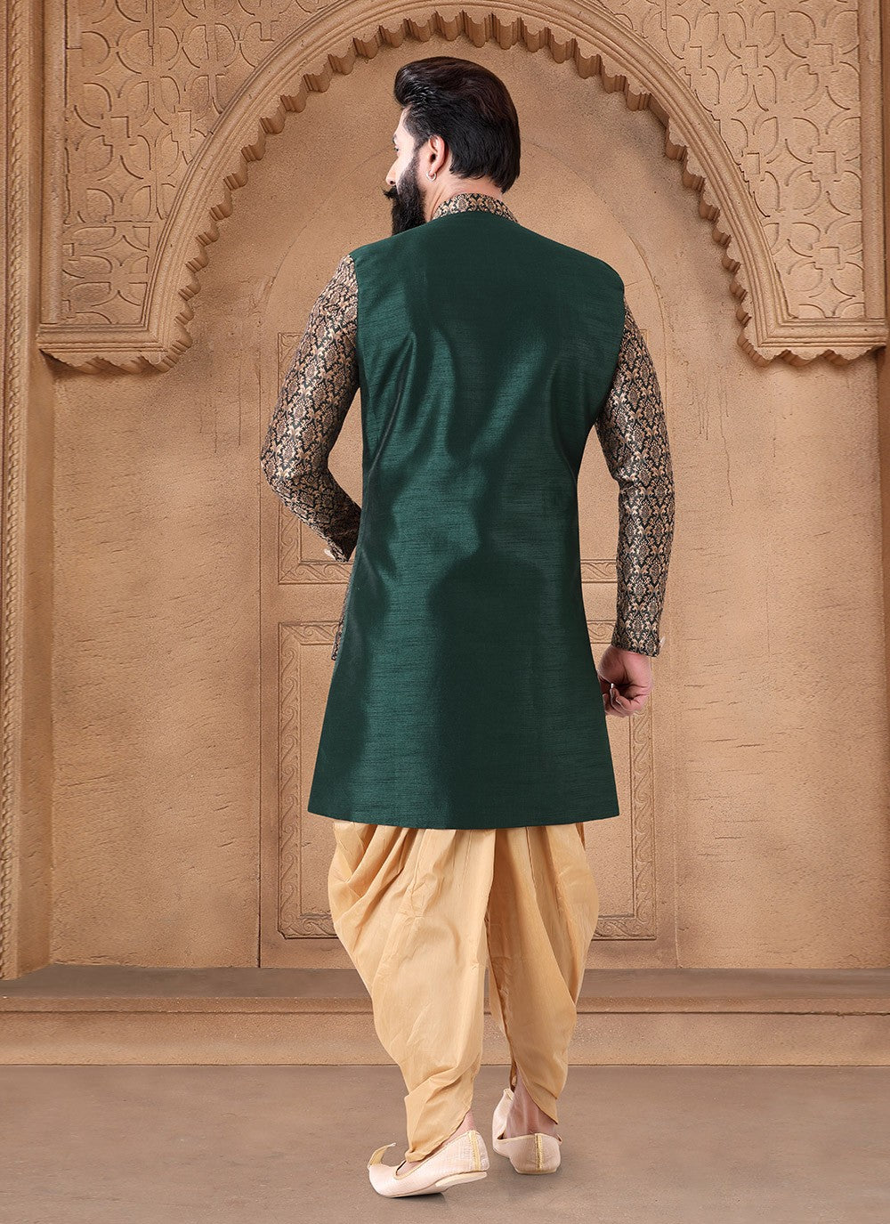 Embroidered Silk Green Sherwani - M7636