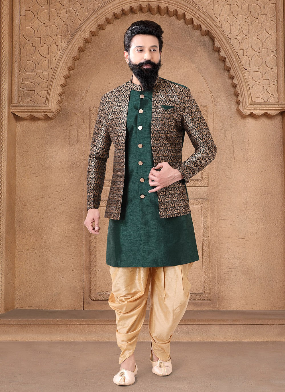 Embroidered Silk Green Sherwani - M7636