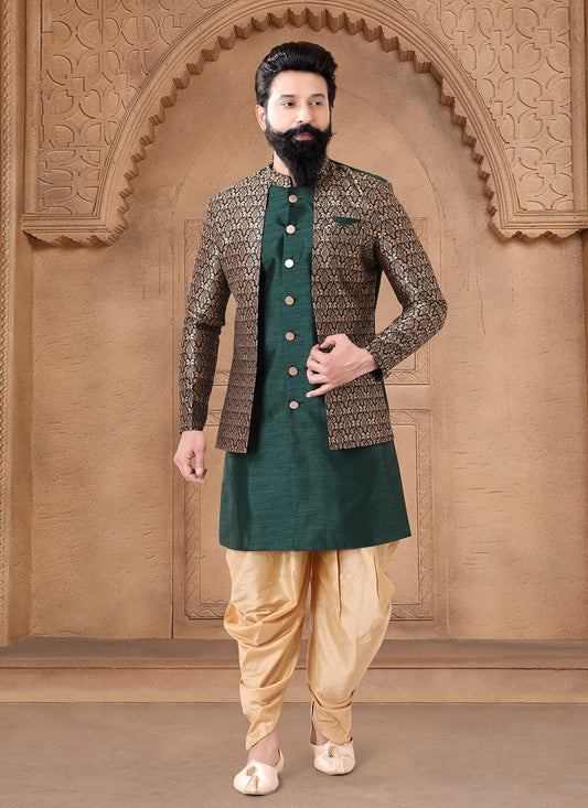 Embroidered Silk Green Sherwani - M7636