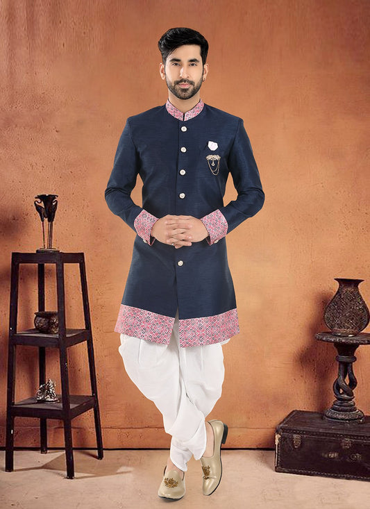 Diamond Silk Navy Blue Sherwani - M8114
