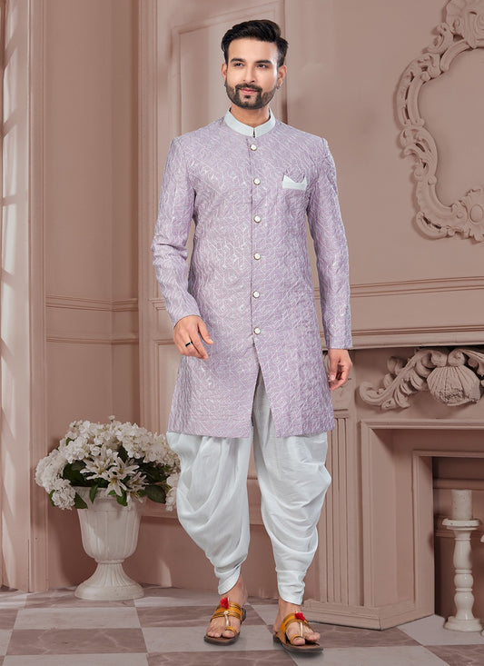Machine Embroidery Silk Purple Sherwani - M8616