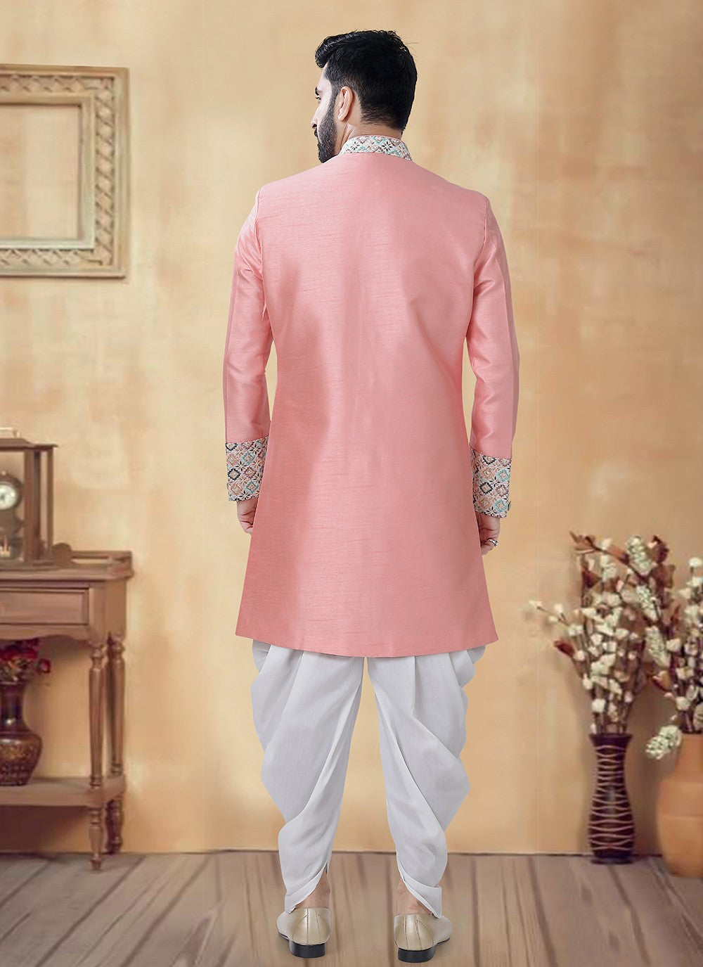 Embroidered Silk Pink Sherwani - M8519
