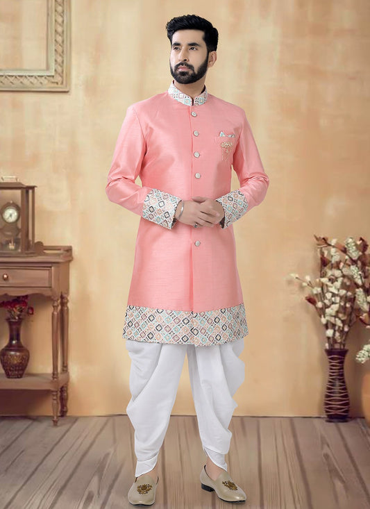 Embroidered Silk Pink Sherwani - M8519