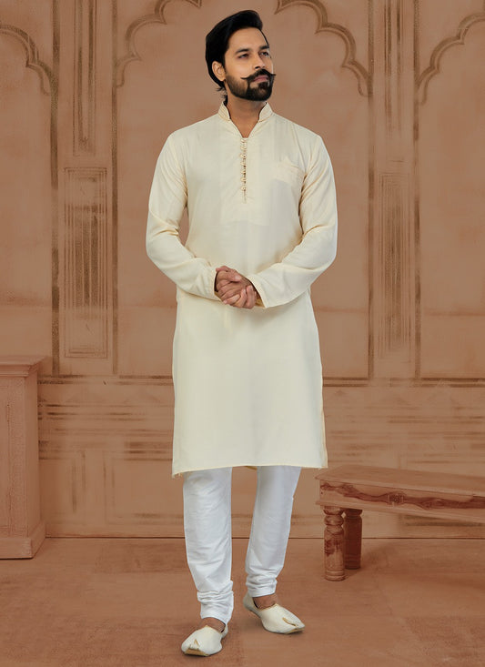 Fancy Work Silk Cream Kurta - M5771