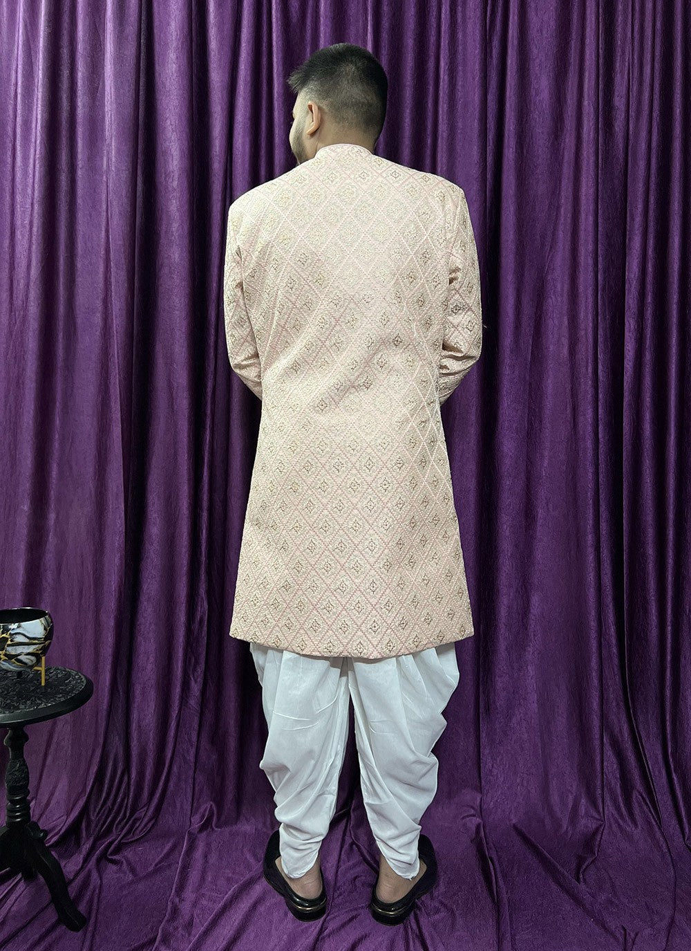 Embroidered Silk Peach Indo Western - M5704