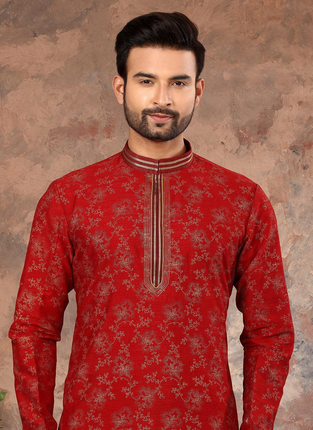 Digital Print Silk Maroon Kurta - M5646
