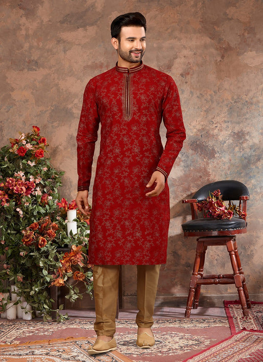 Digital Print Silk Maroon Kurta - M5646