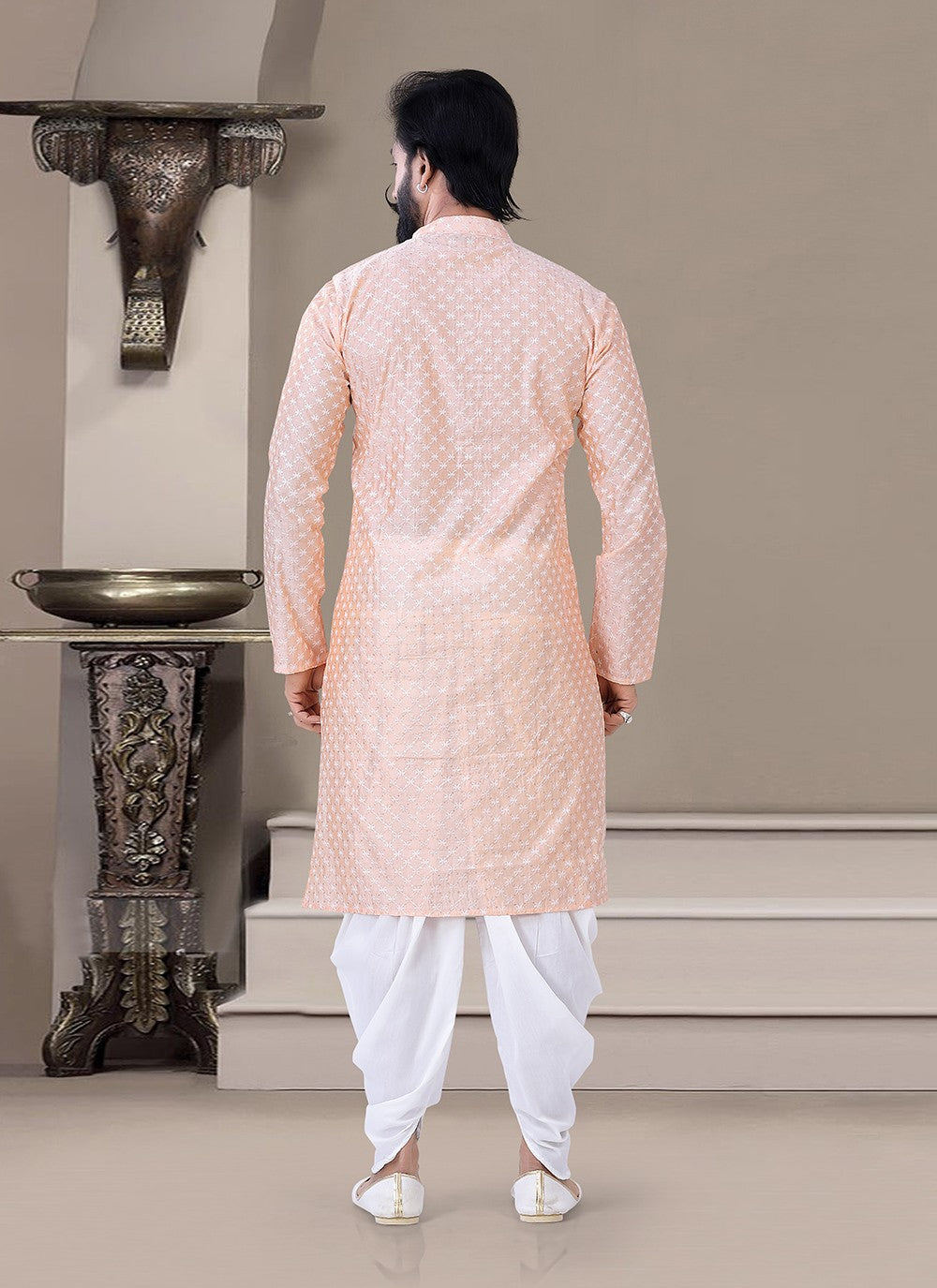 Thread Silk Peach Dhoti Kurta - M3459