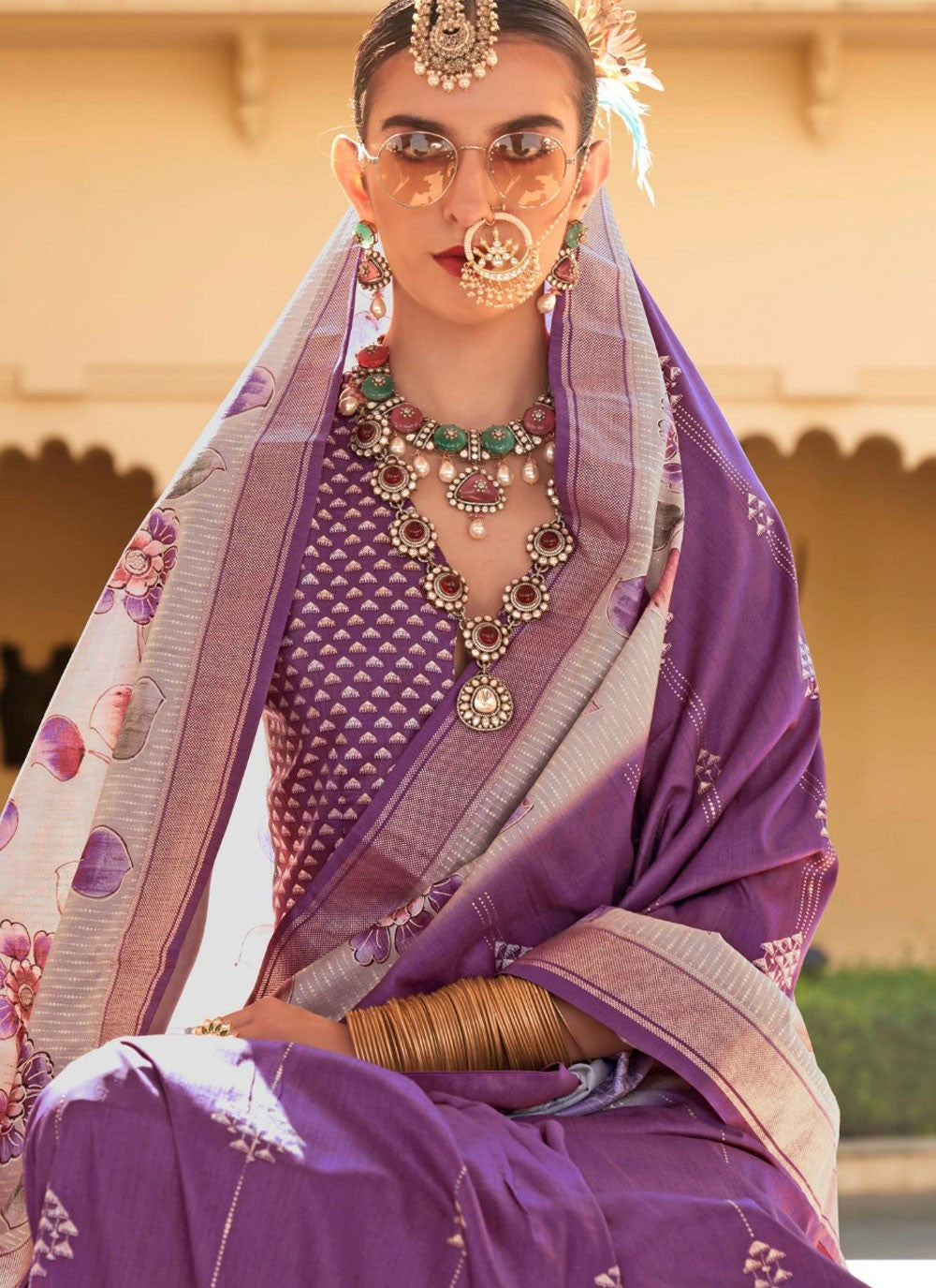 Classic Foliage Prints Silk Saree - S8078