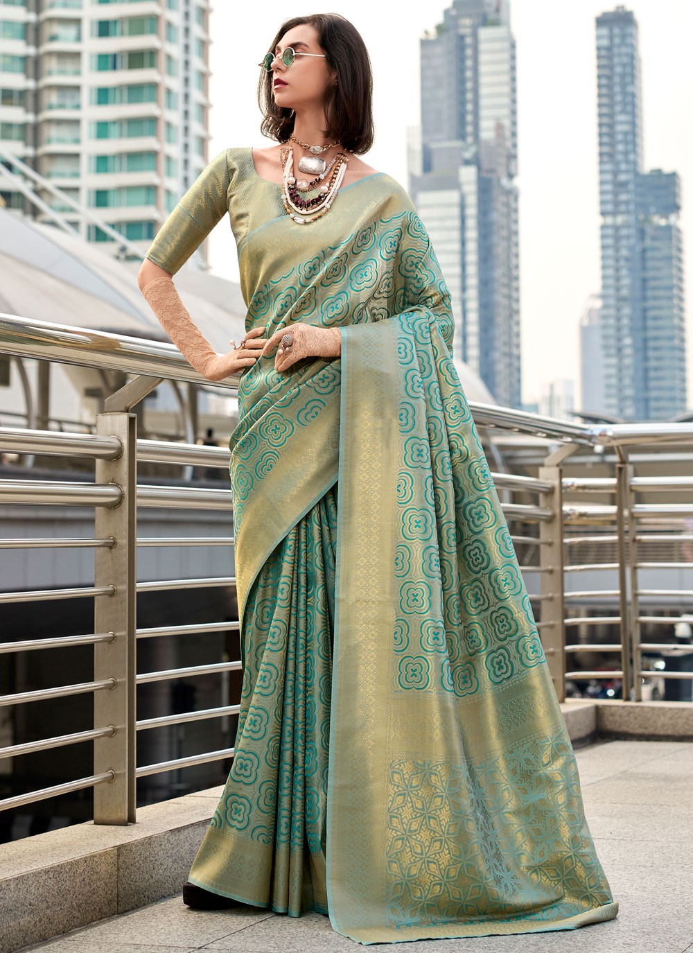 Traditional Weaving Zari Green Silk S12992