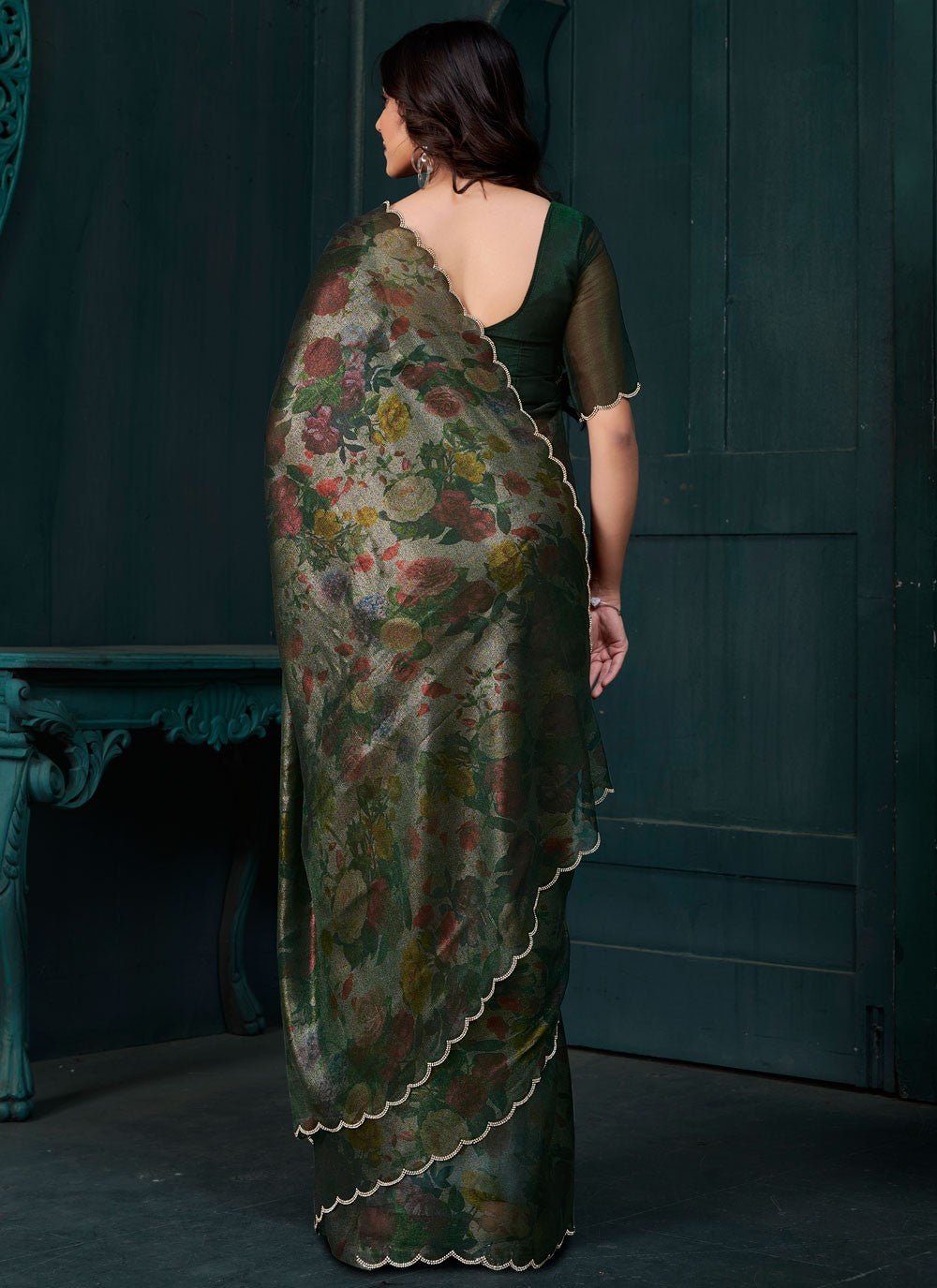 Cut Work Silk Green Traditional Saree S15133