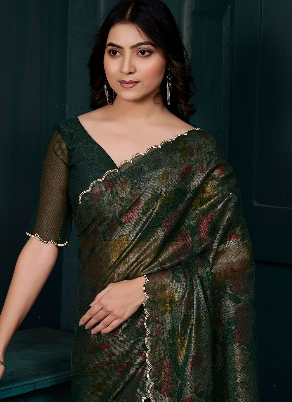 Cut Work Silk Green Traditional Saree S15133