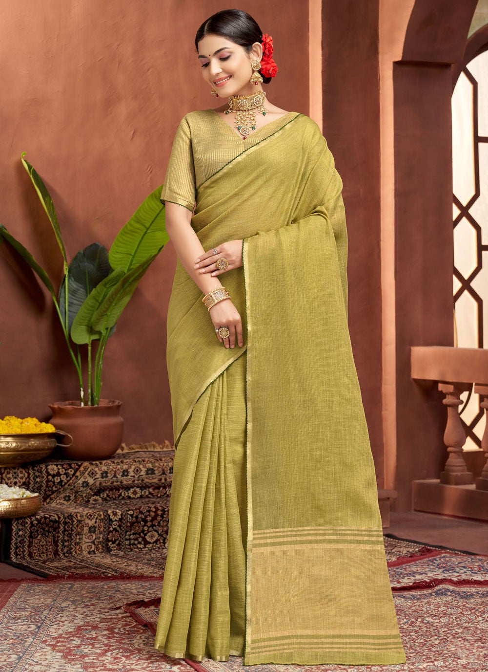 Green Silk Traditional Saree Jacquard Work S16673