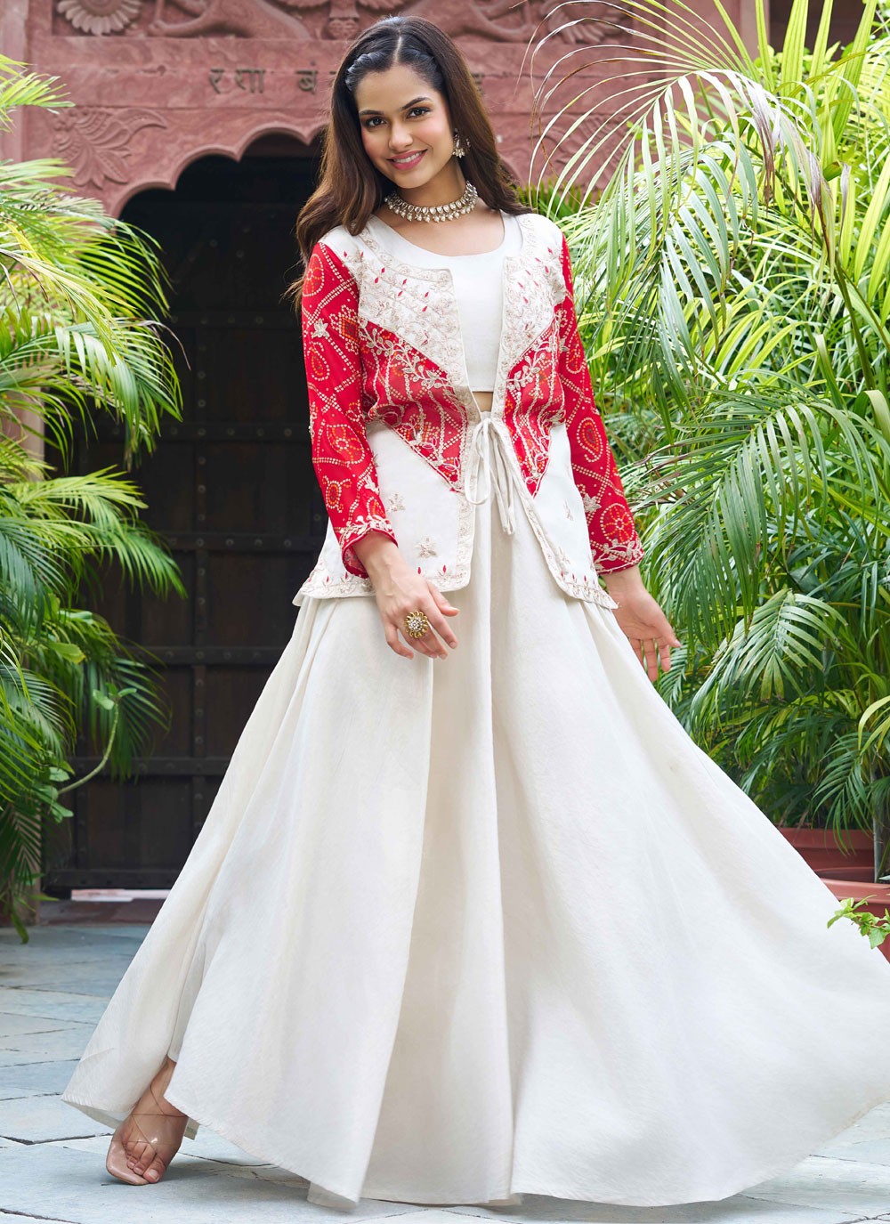 Palazzo Suit Cord, Embroidered, Thread Red T7673