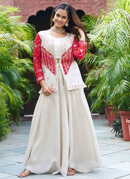 Palazzo Suit Cord, Embroidered, Thread Red T7673