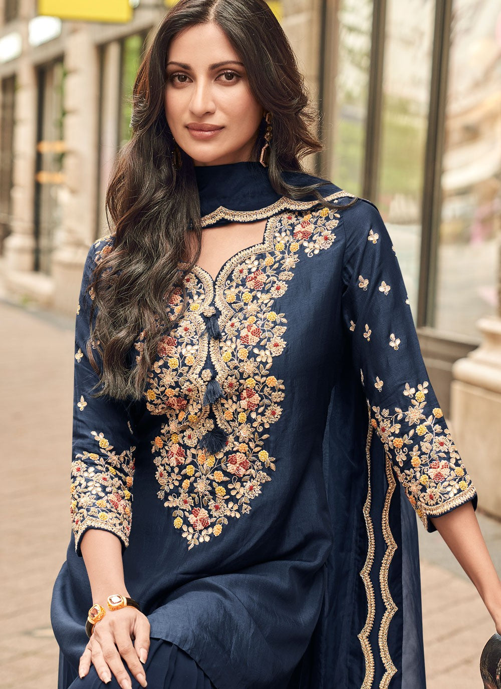 Embroidered Silk Sharara - T4831