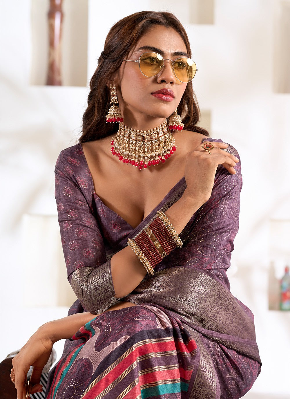 Classic Foliage Prints Silk Saree - S7160
