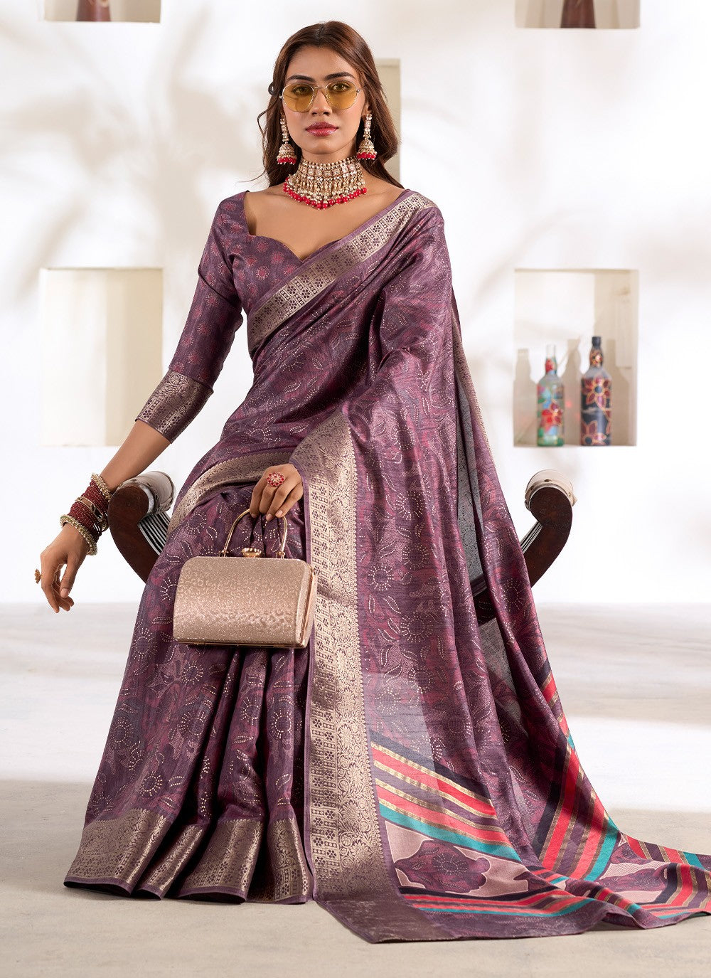 Classic Foliage Prints Silk Saree - S7160