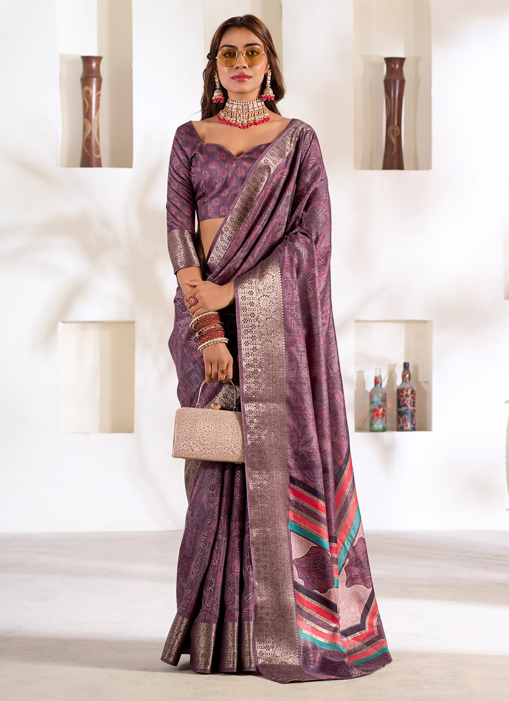 Classic Foliage Prints Silk Saree - S7160