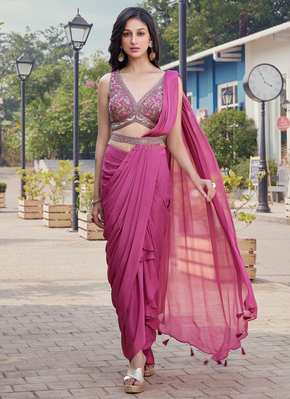 Trendy Saree Plain Magenta, Pink Silk Saree S13431