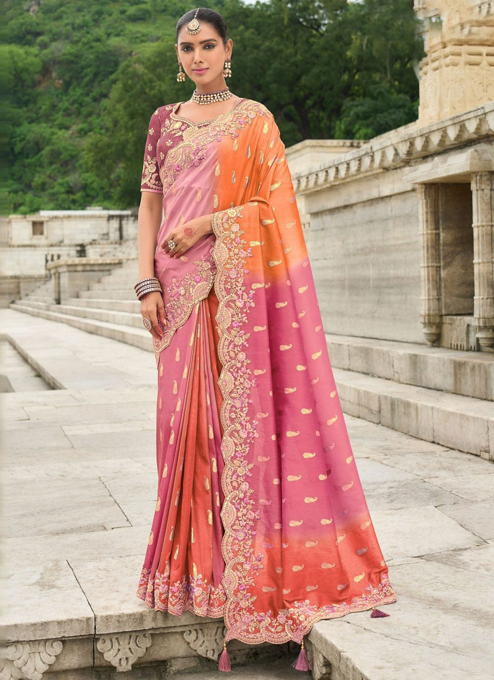 Buttis Silk Orange Saree S14511