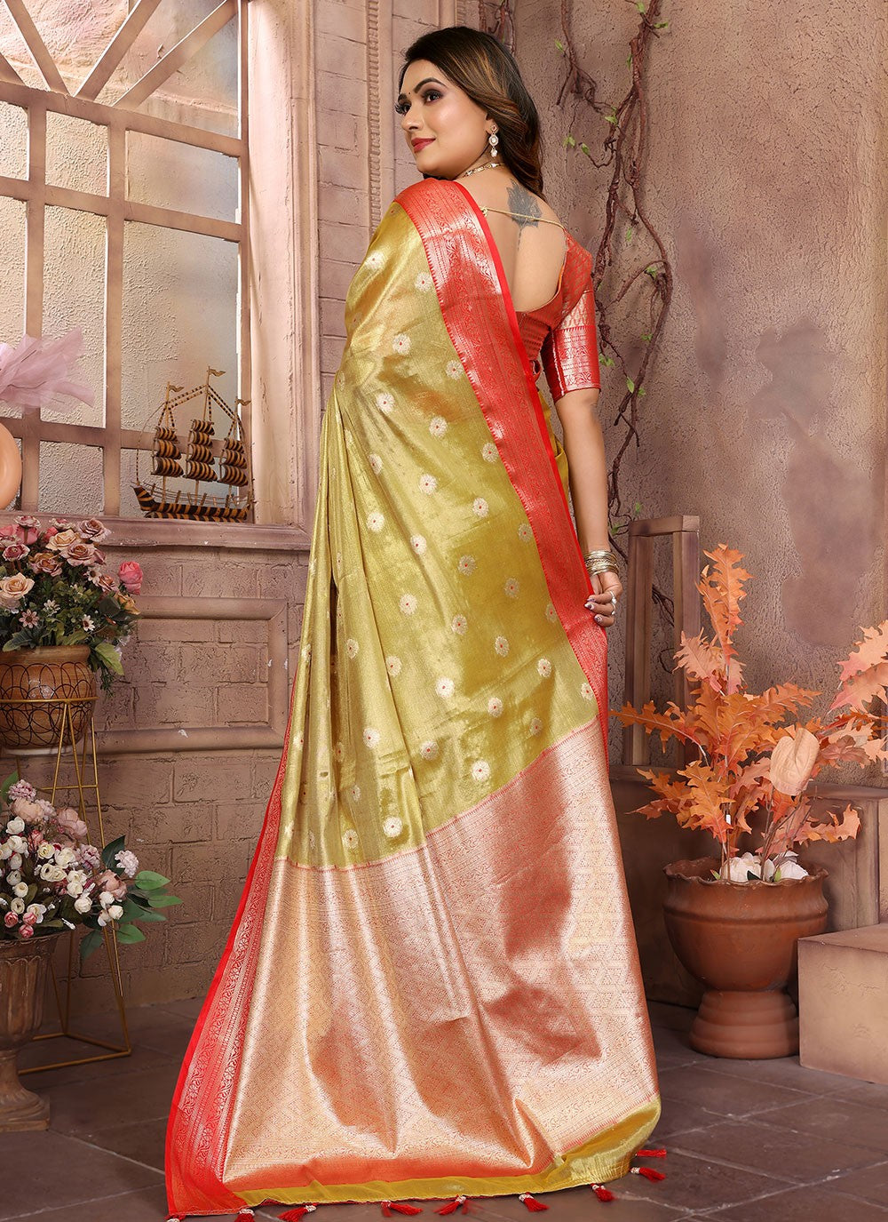 Woven Silk Mustard Saree S14614