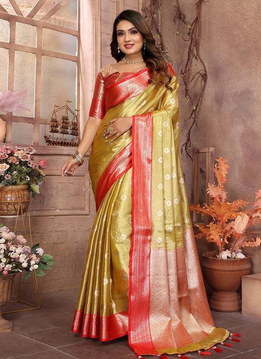 Woven Silk Mustard Saree S14614