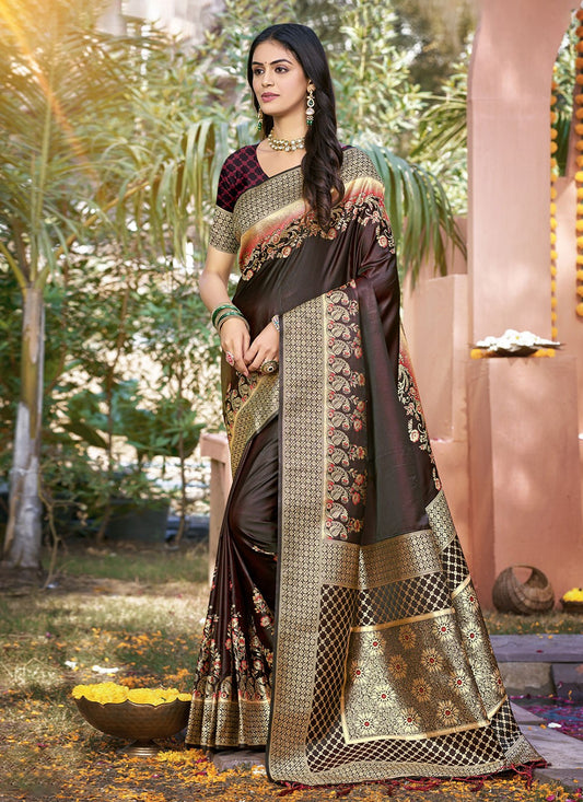 Weaving Zari Silk Brown Saree S14635
