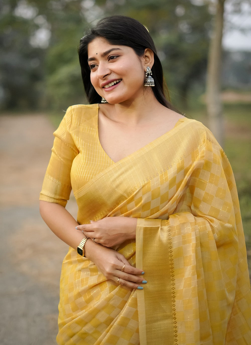 Weaving Zari Silk Yellow Saree S14796