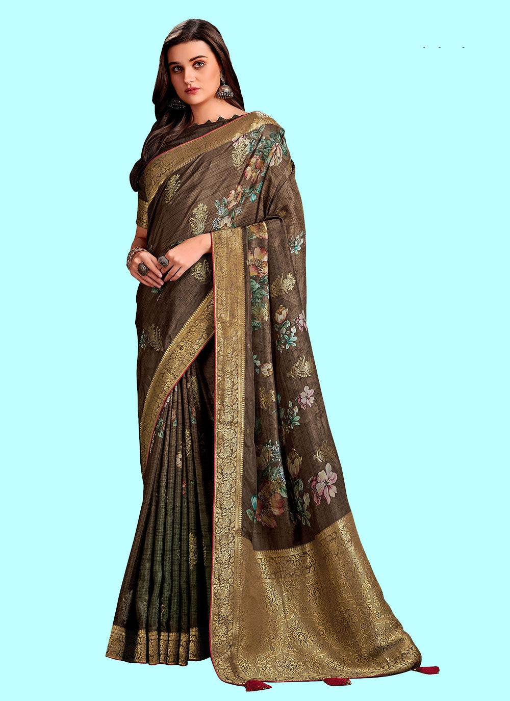 Classic Digital Print Silk, Viscose Saree - S4430