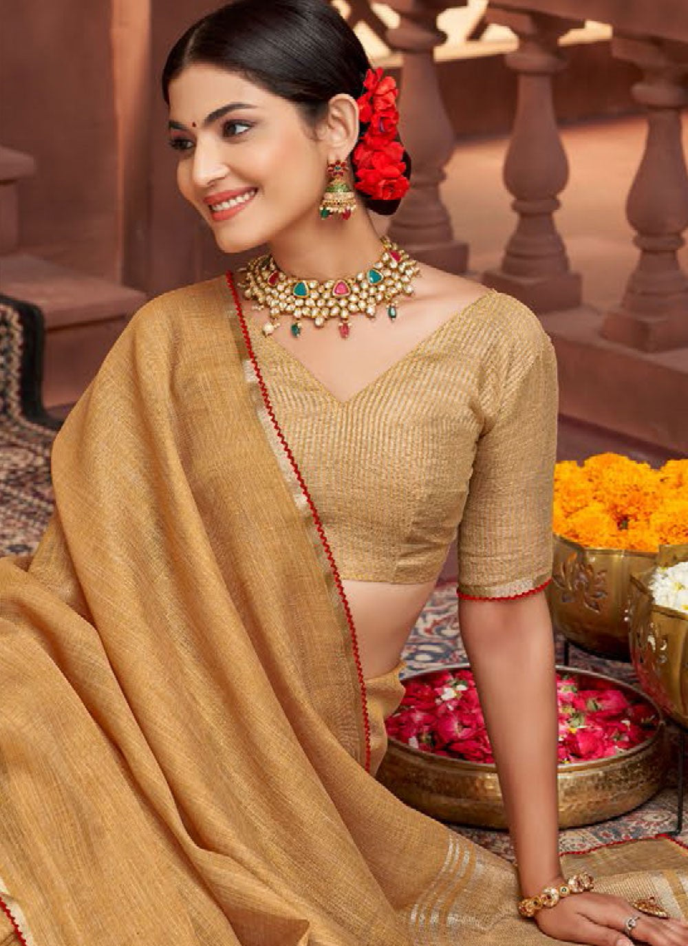 Khaki Silk Trendy Saree Jacquard Work S16674