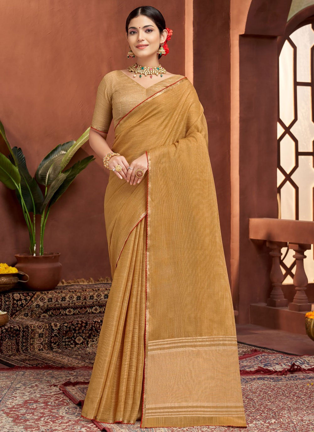Khaki Silk Trendy Saree Jacquard Work S16674