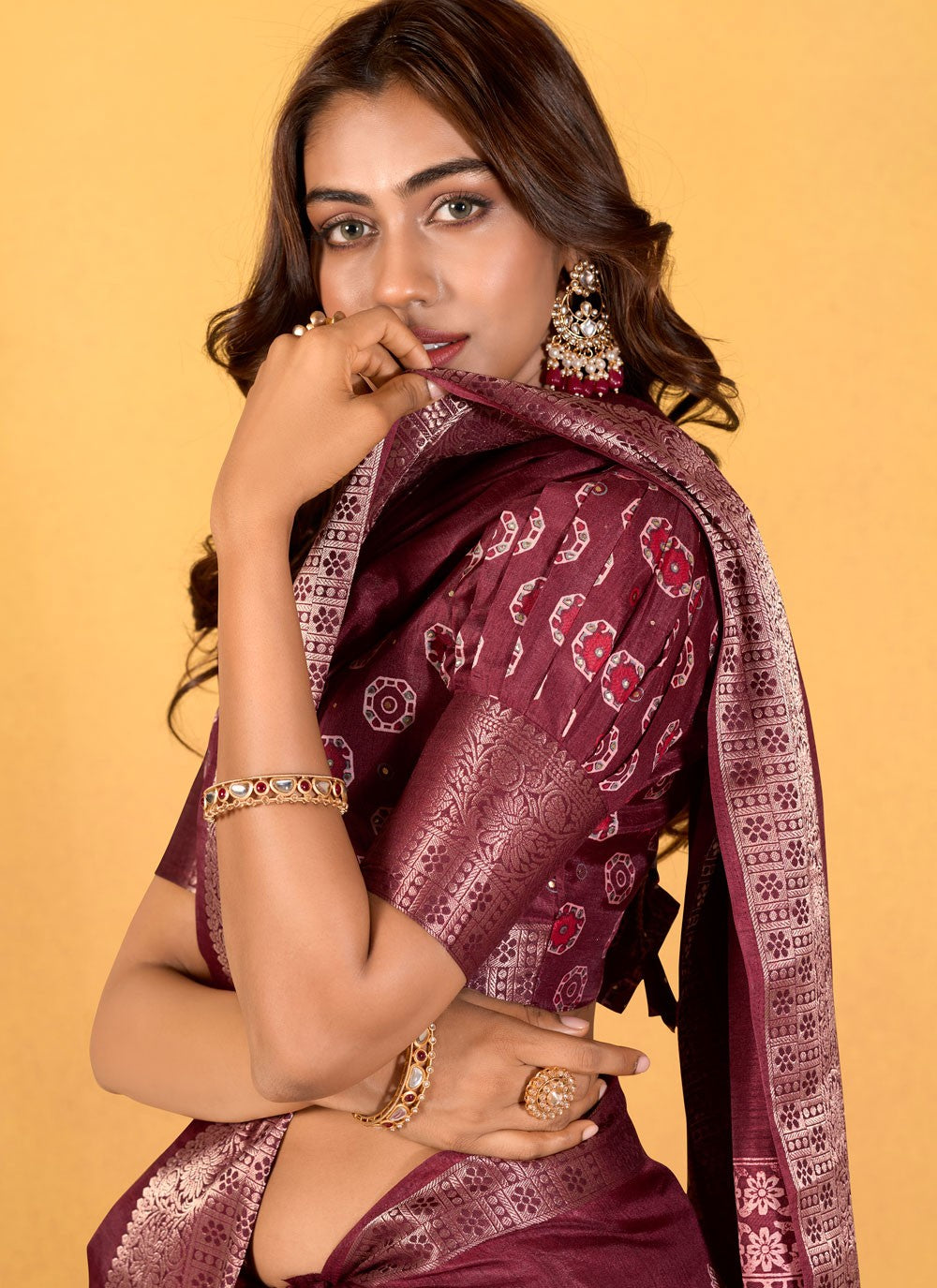 Classic Foliage Prints Silk Saree - S7675